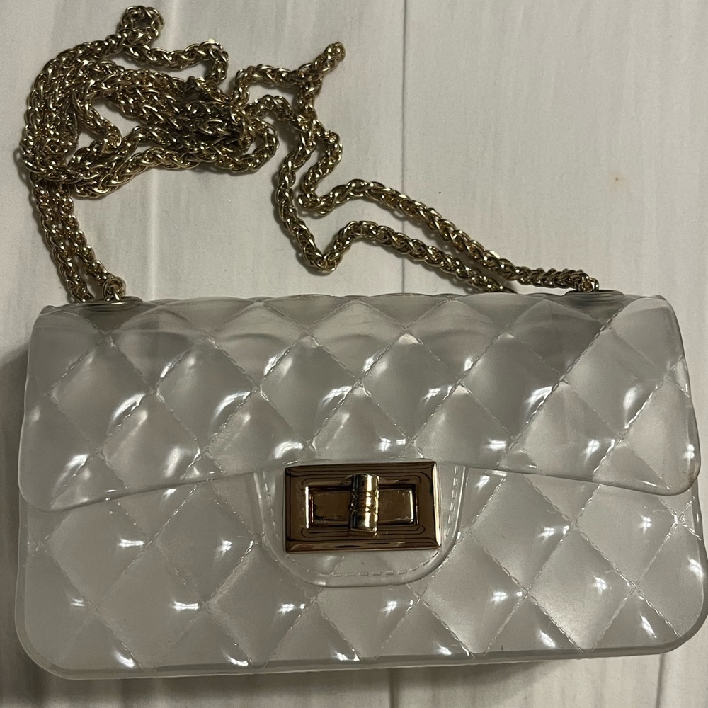 Clear Gold Chain Strap Handbag